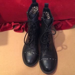 Black lace up boots with zippers